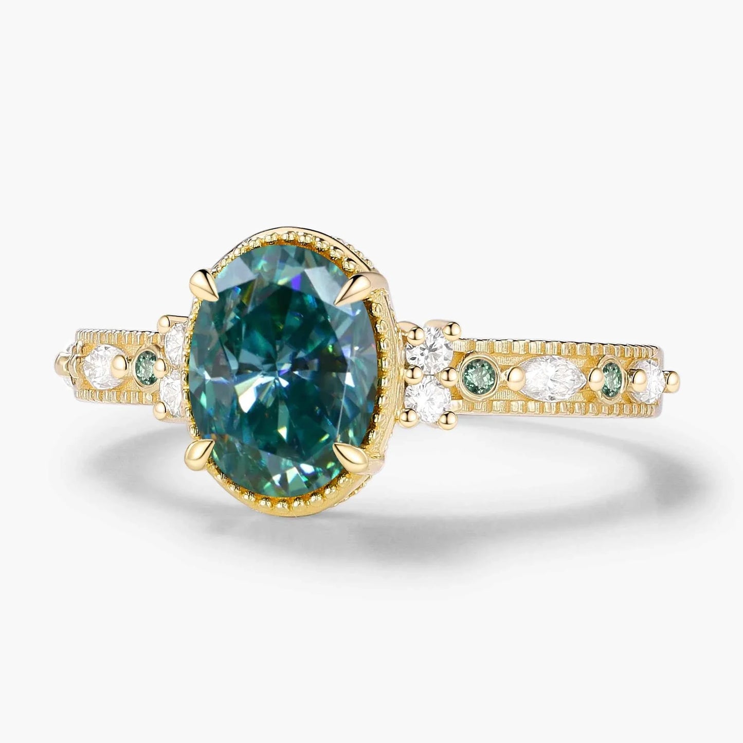 Classic Oval Cut Green Moissanite Bezel Engagement Ring