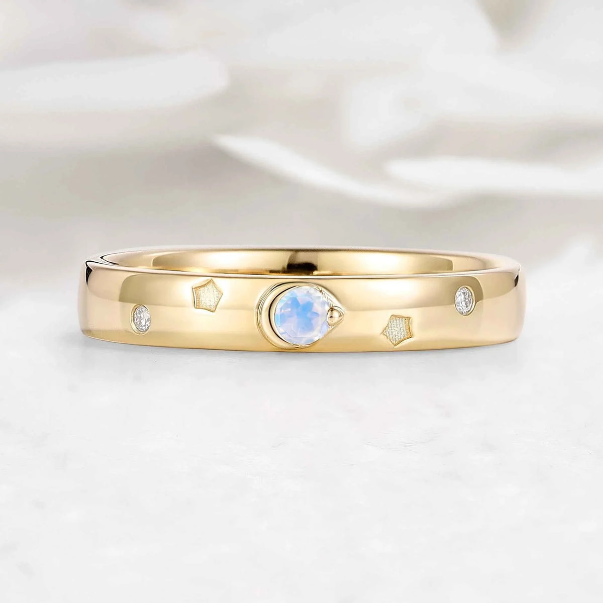 Moon & Star Moonstone Men's Wedding Band - Altair