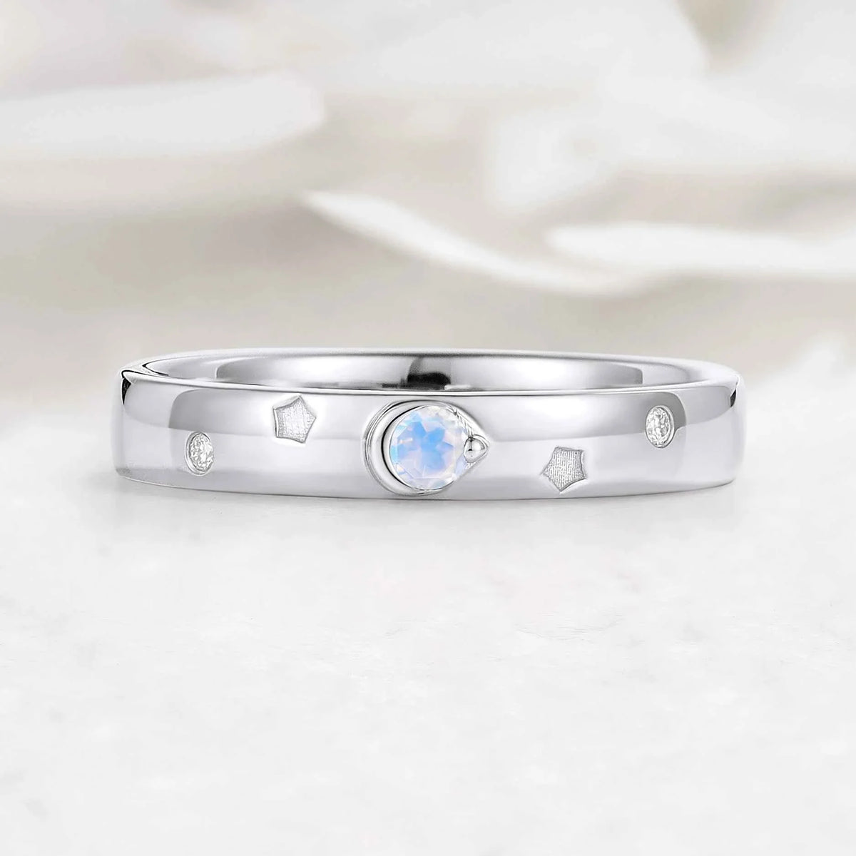 Moon & Star Moonstone Men's Wedding Band - Altair