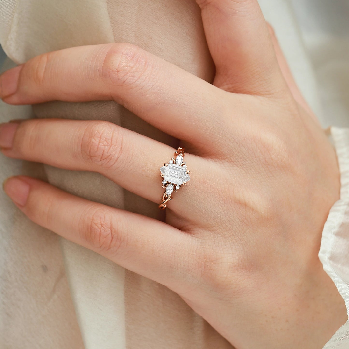 Nature-inspired Hexagon Cut Moissanite Engagement Ring