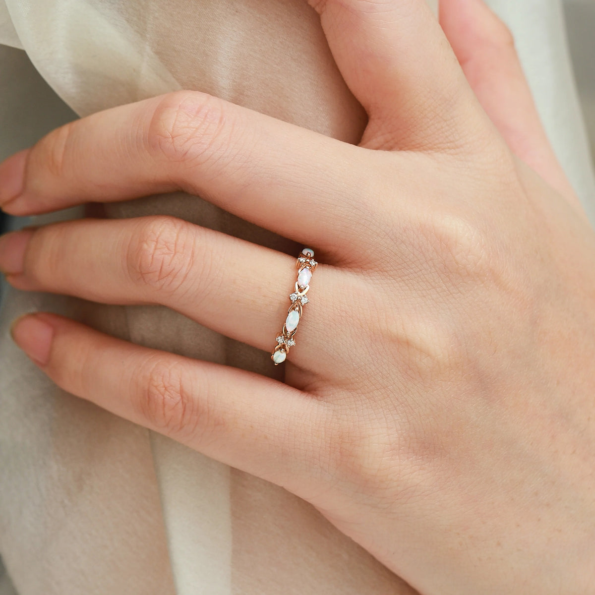 Half Eternity Opal and Moissanite Wedding Band