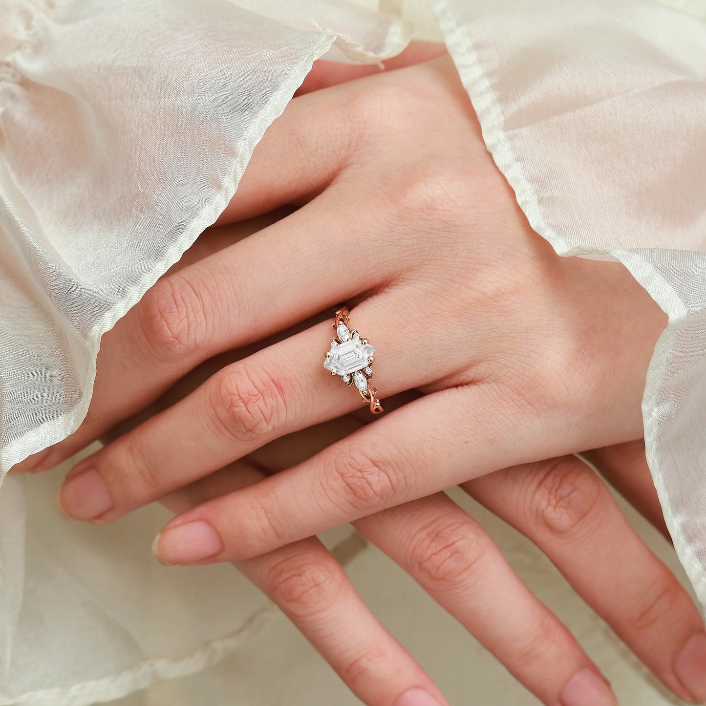 Nature-inspired Hexagon Cut Moissanite Engagement Ring