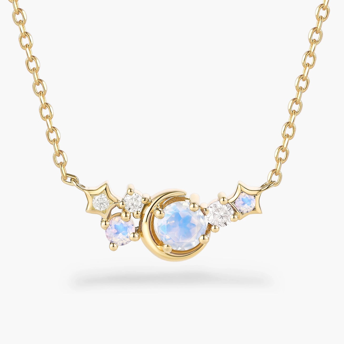 Custom Round Cut Moonstone Necklace - Star