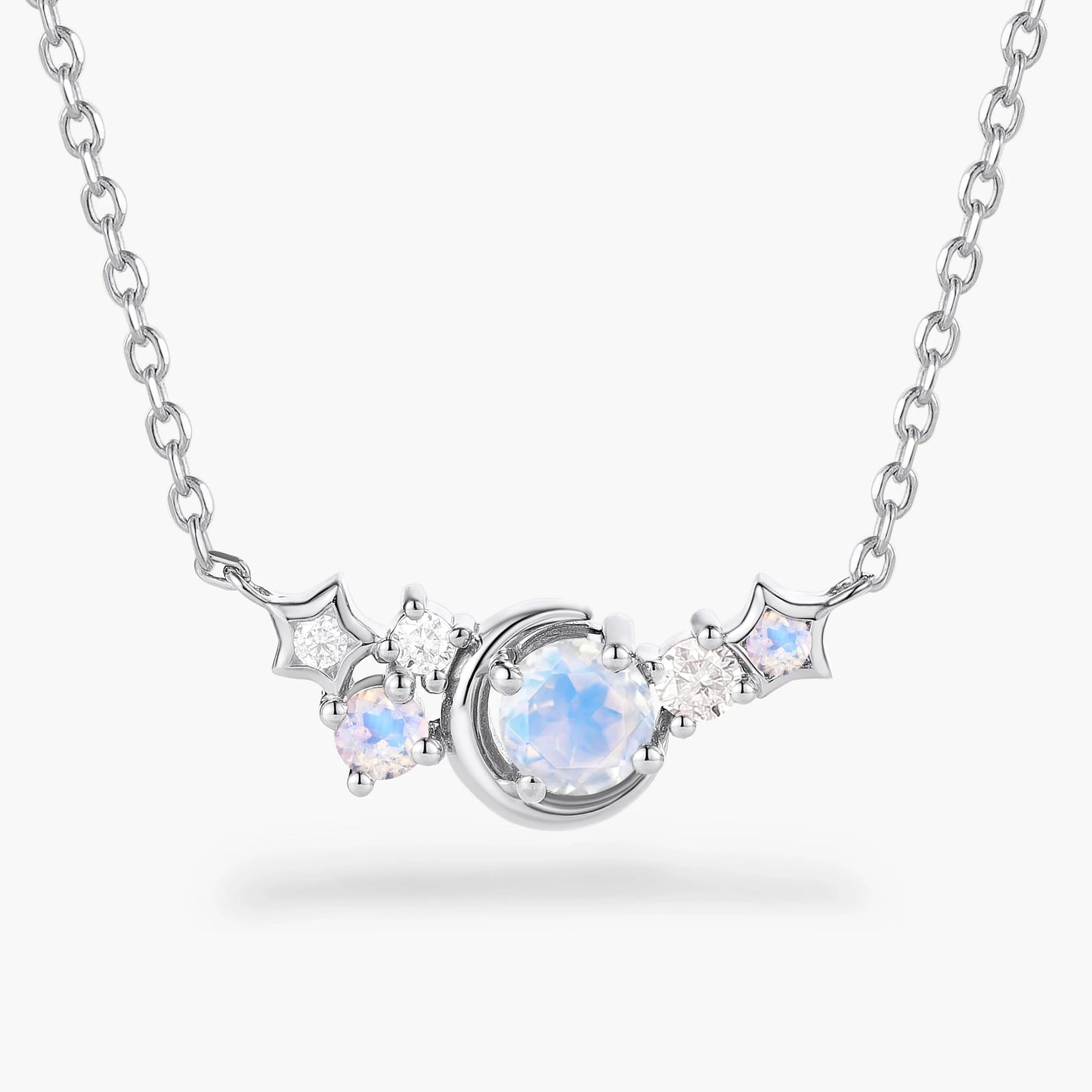 Custom Round Cut Moonstone Necklace - Star