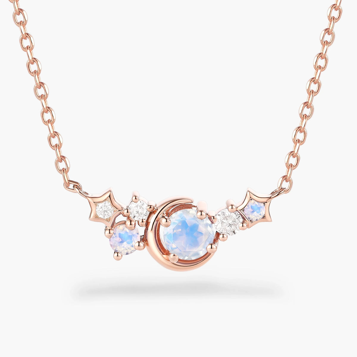 Custom Round Cut Moonstone Necklace - Star
