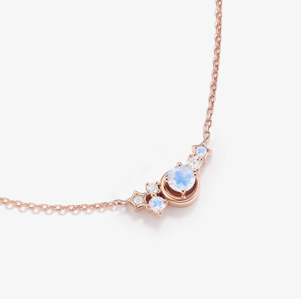 Custom Round Cut Moonstone Necklace - Star