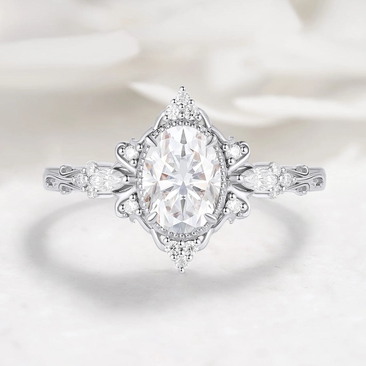 Vintage Bezel Oval Cut Moissanite Ring  Engagement Ring - Celestia