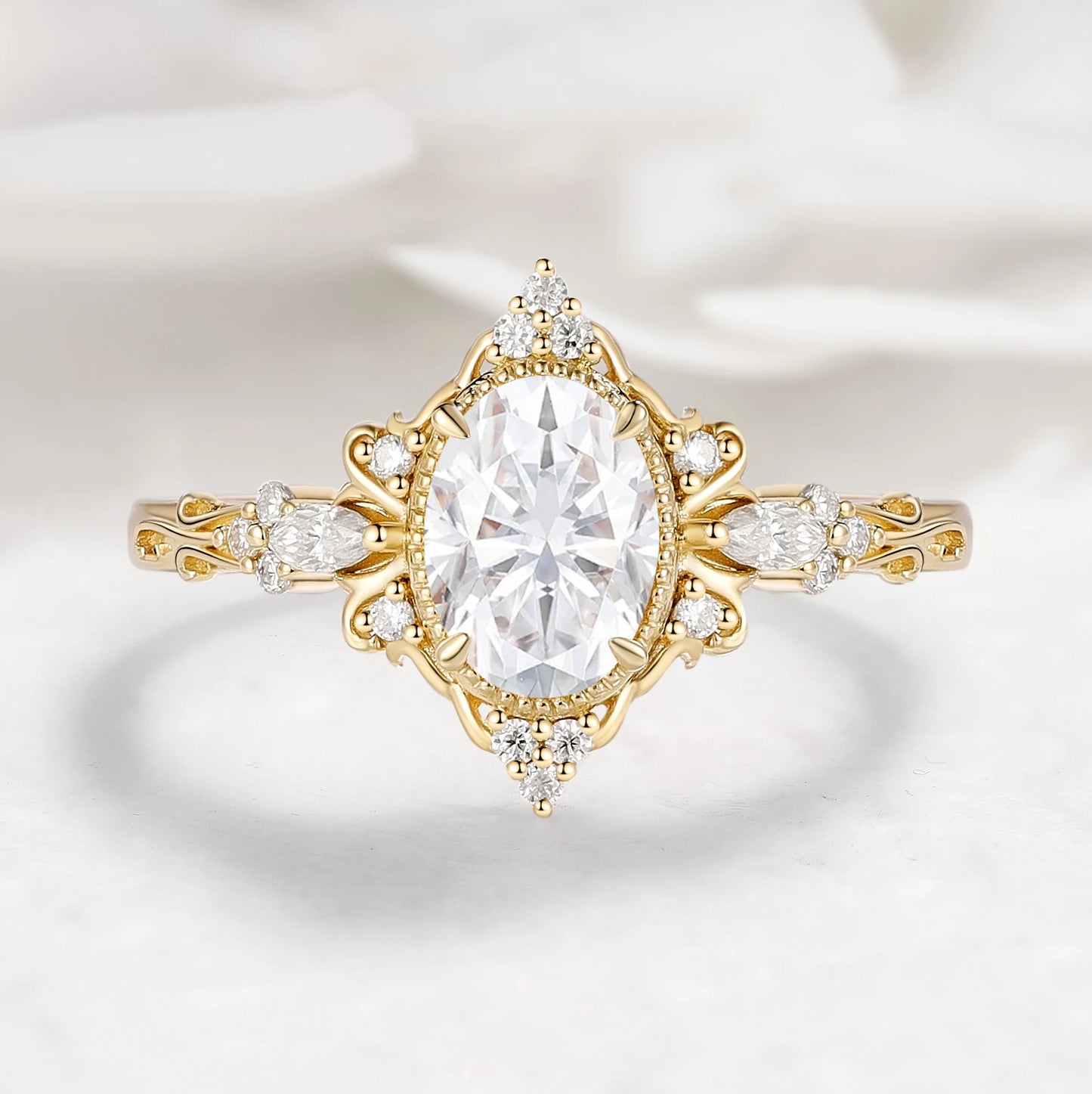Vintage Bezel Oval Cut Moissanite Ring  Engagement Ring - Celestia