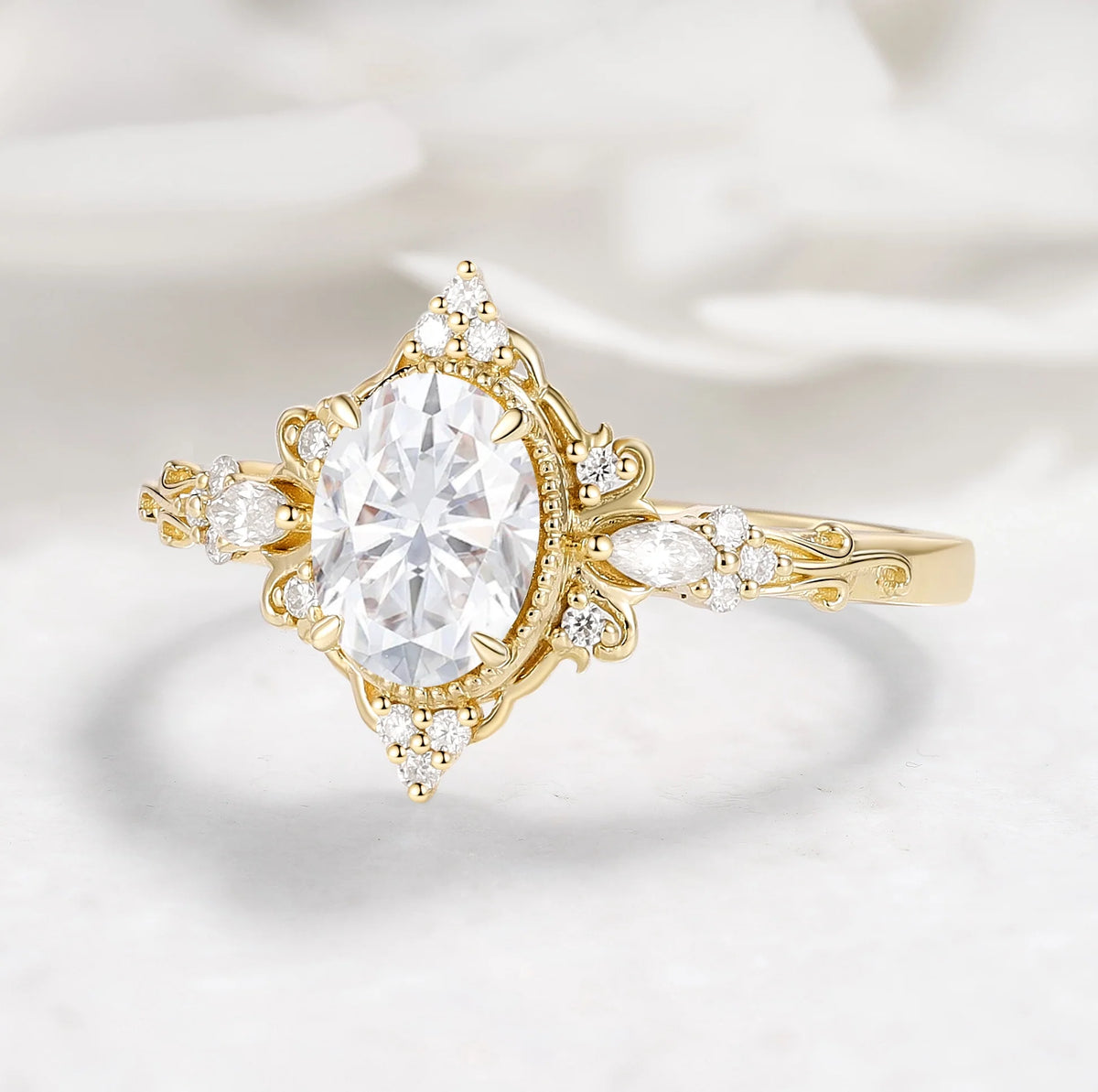 Vintage Bezel Oval Cut Moissanite Ring  Engagement Ring - Celestia