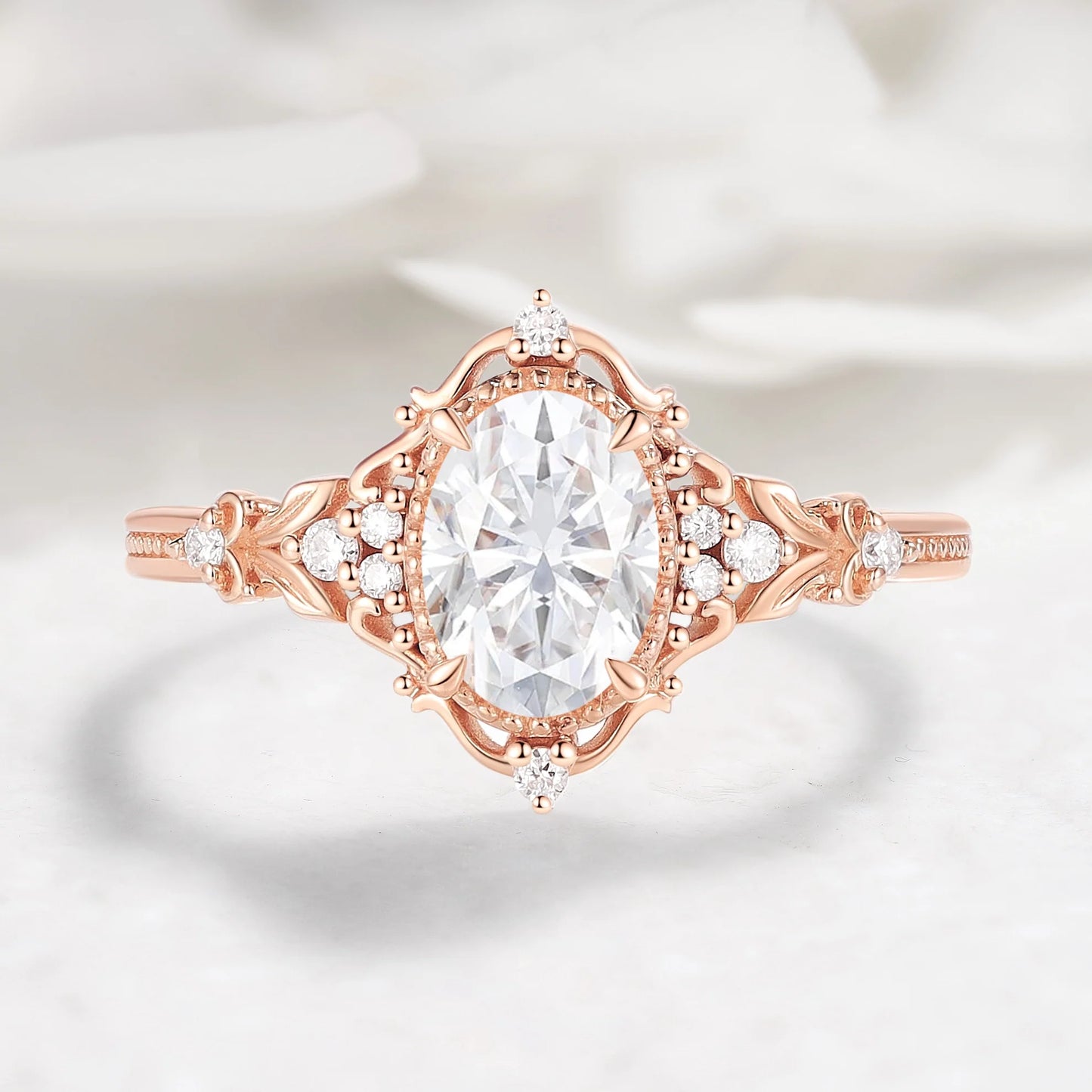 Nature Inspried Vintage Bezel Oval Cut Moissanite Ring Engagement Ring - Liora