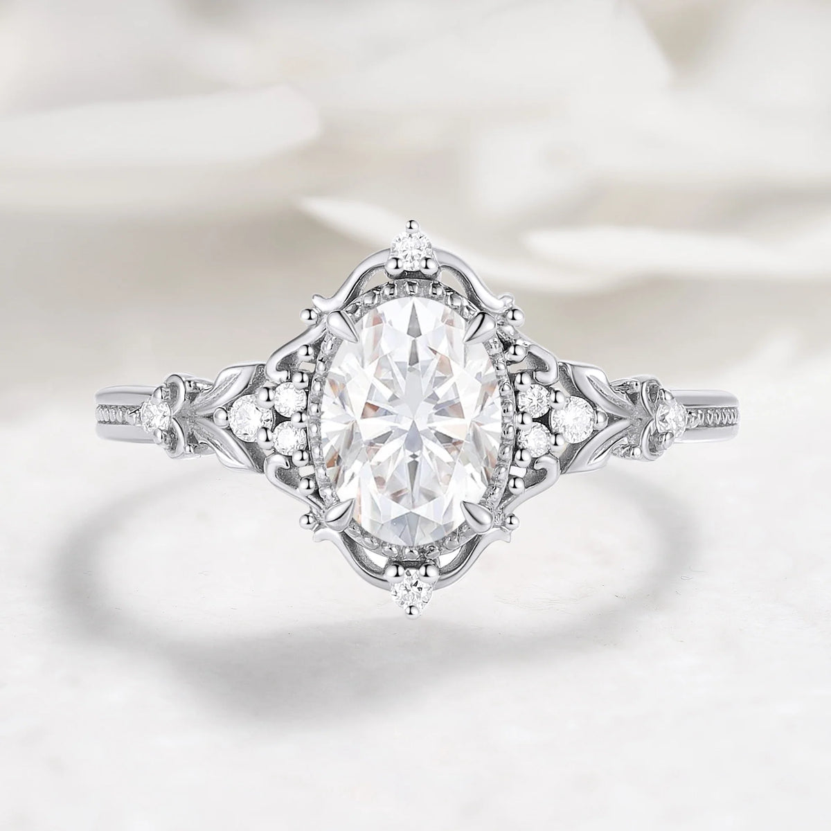 Nature Inspried Vintage Bezel Oval Cut Moissanite Ring Engagement Ring - Liora