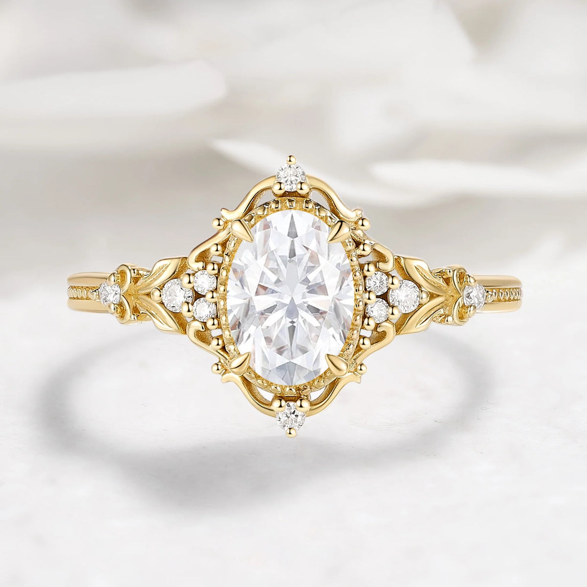 Nature Inspried Vintage Bezel Oval Cut Moissanite Ring Engagement Ring - Liora