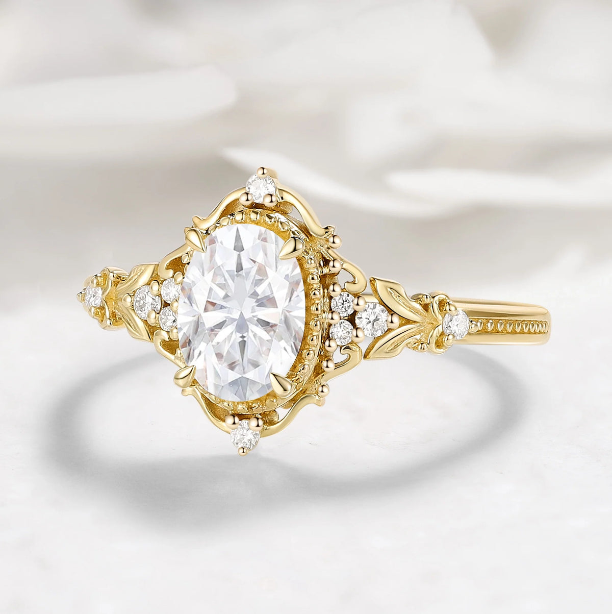 Nature Inspried Vintage Bezel Oval Cut Moissanite Ring Engagement Ring - Liora