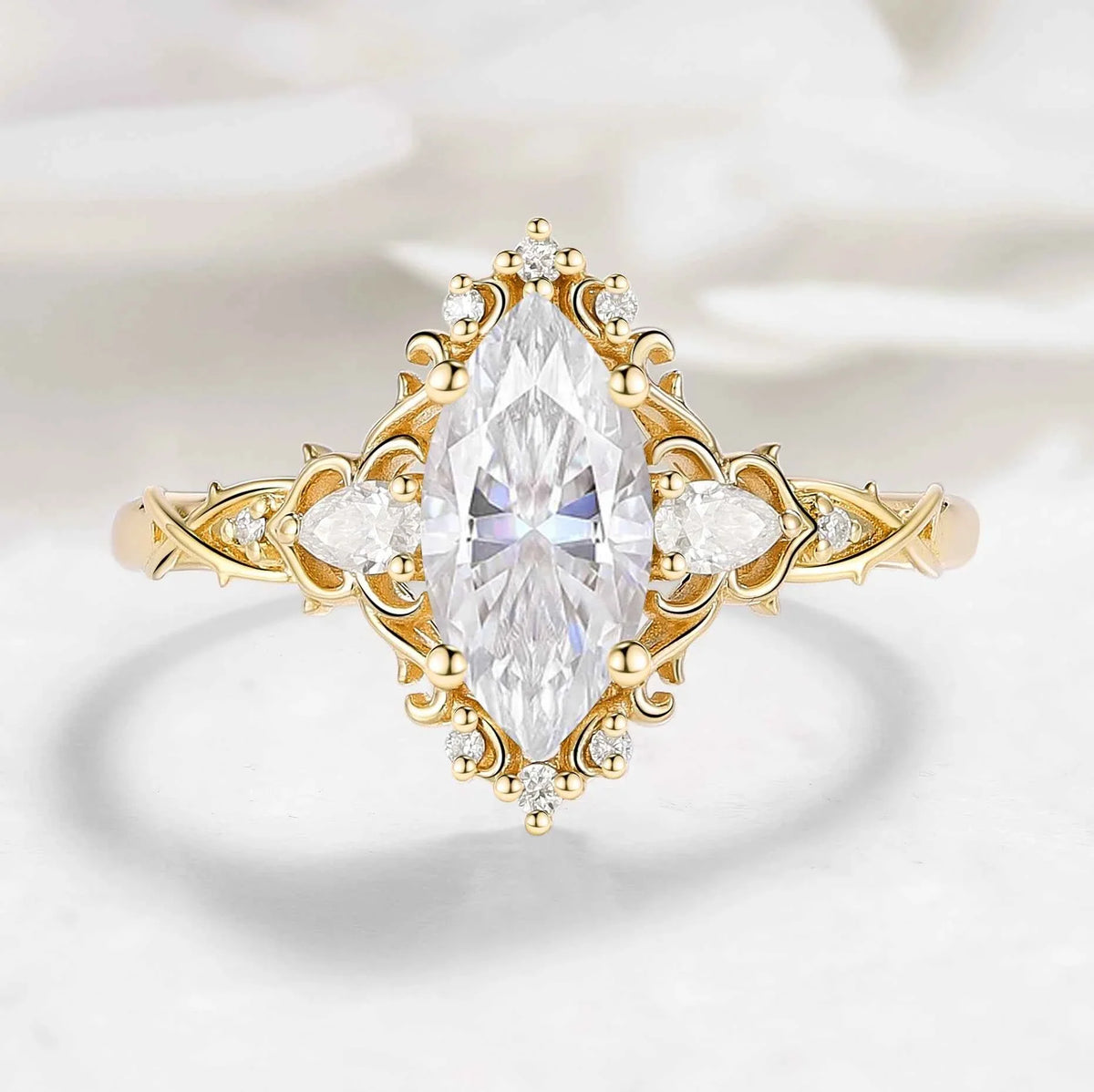 Nature Inspired Vintage Thorn Marquise Moissanite Engagement Ring - Valora