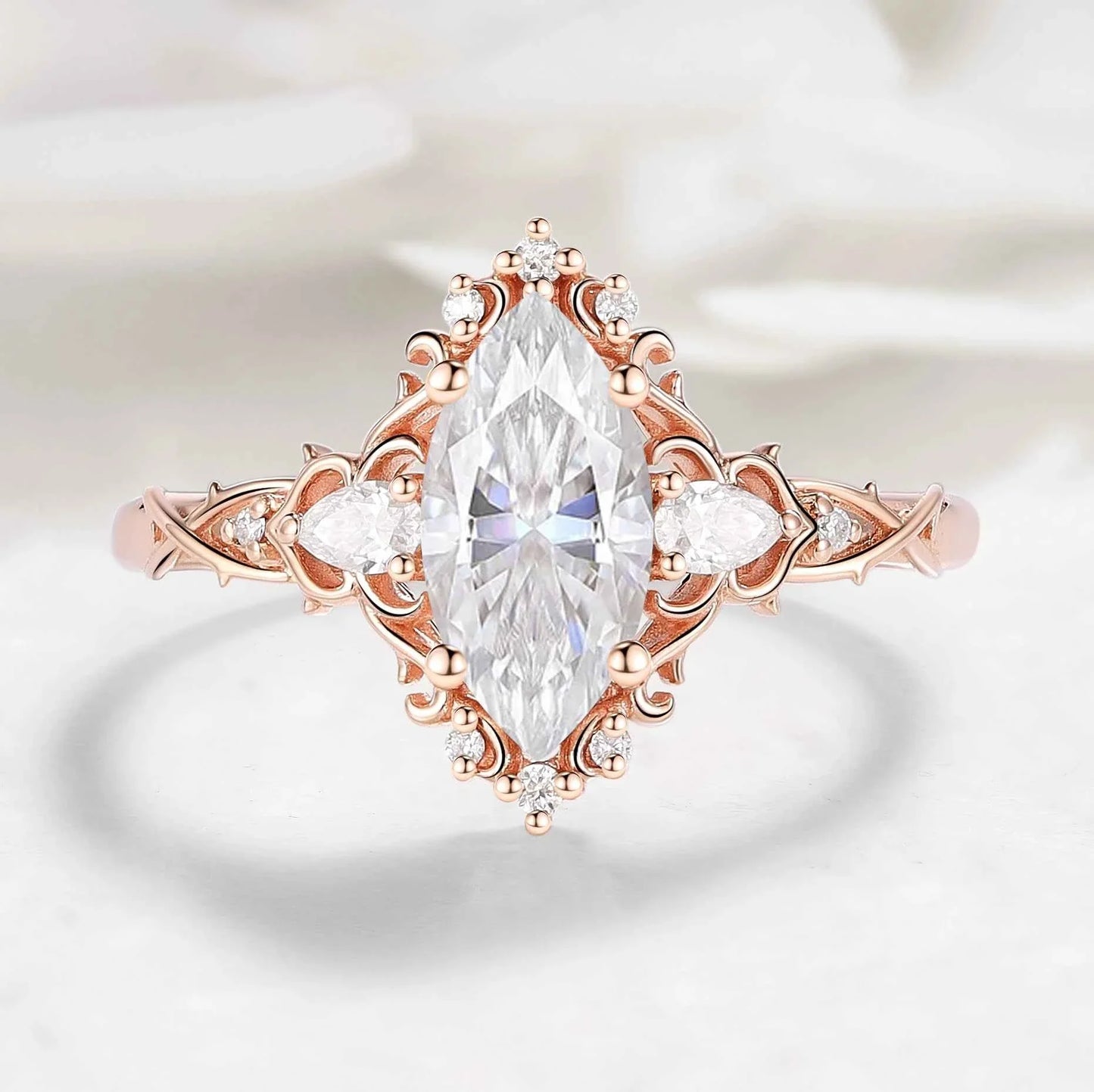 Nature Inspired Vintage Thorn Marquise Moissanite Engagement Ring - Valora