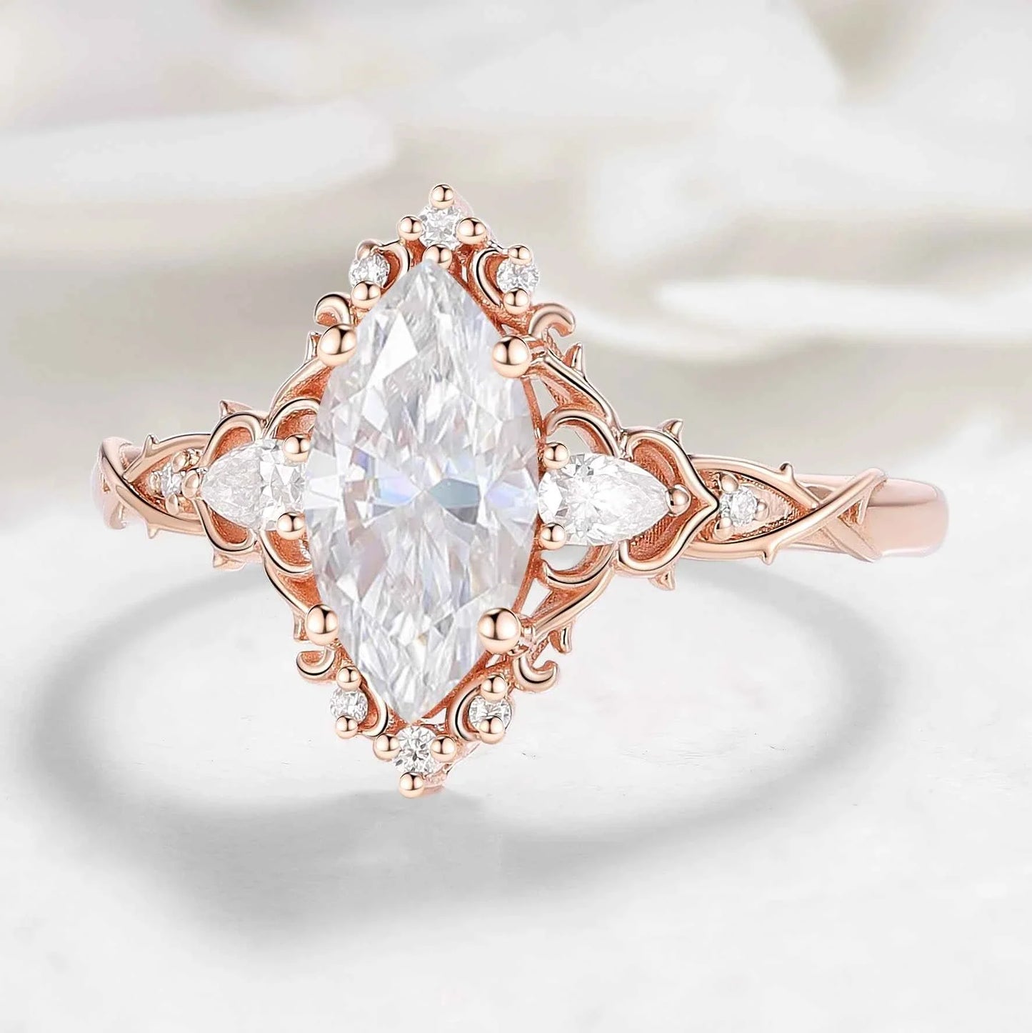 Nature Inspired Vintage Thorn Marquise Moissanite Engagement Ring - Valora