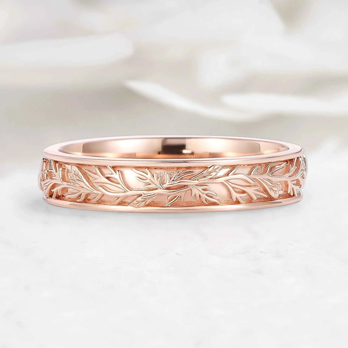 Nature-Inspired Men's Ring Leaf Carving Wedding Band
