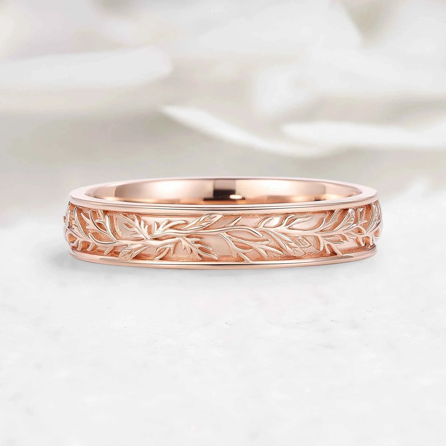 Nature-Inspired Men's Ring Leaf Carving Wedding Band
