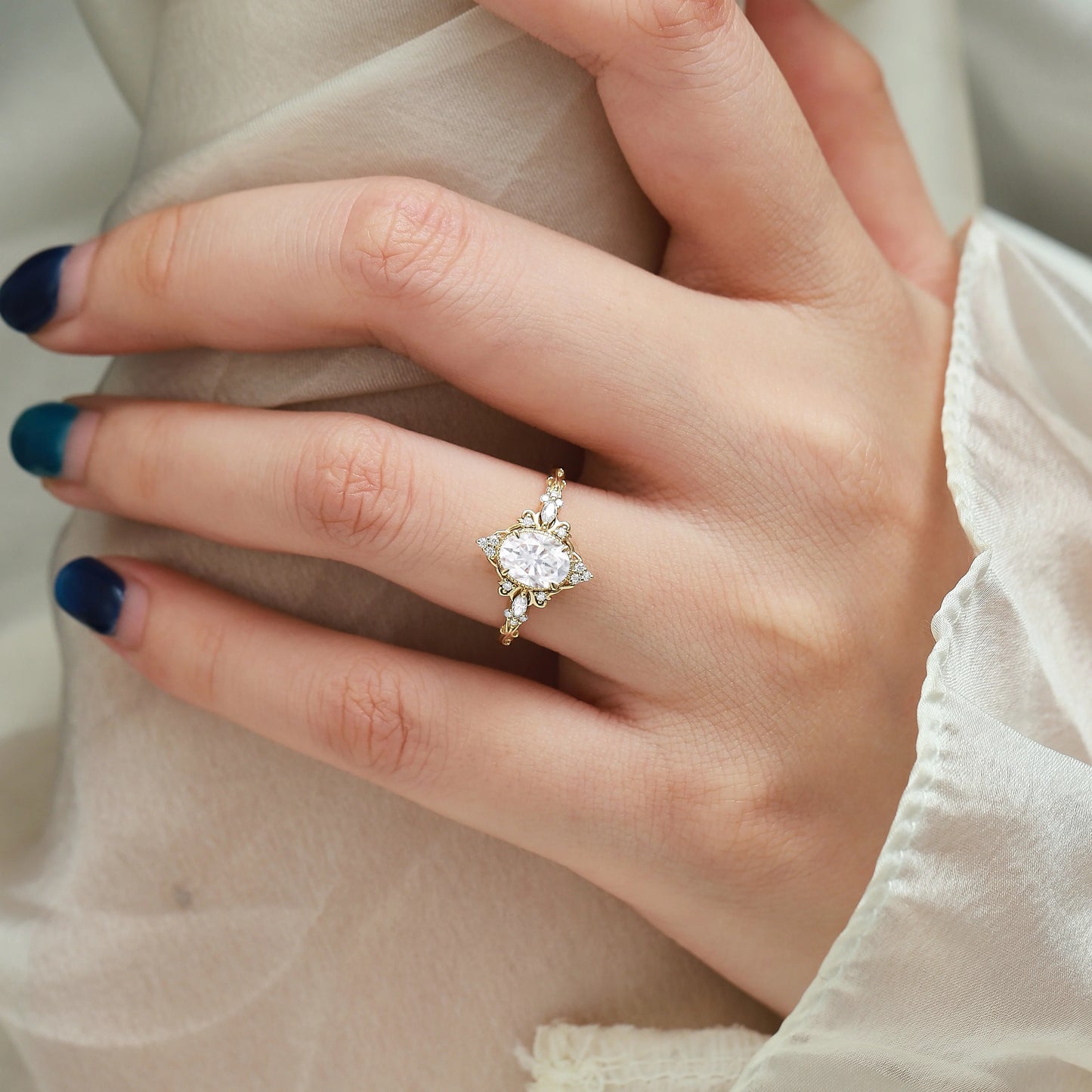 Vintage Bezel Oval Cut Moissanite Ring  Engagement Ring - Celestia
