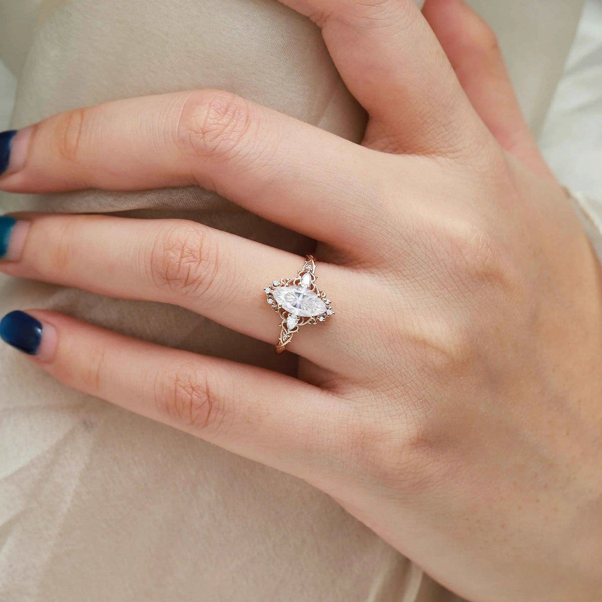 Nature Inspired Vintage Thorn Marquise Moissanite Engagement Ring - Valora