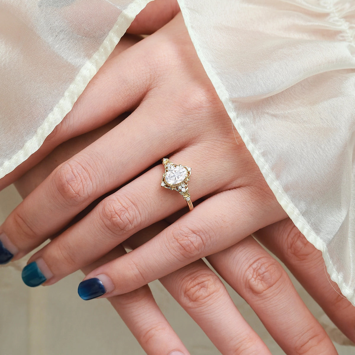 Nature Inspried Vintage Bezel Oval Cut Moissanite Ring Engagement Ring - Liora