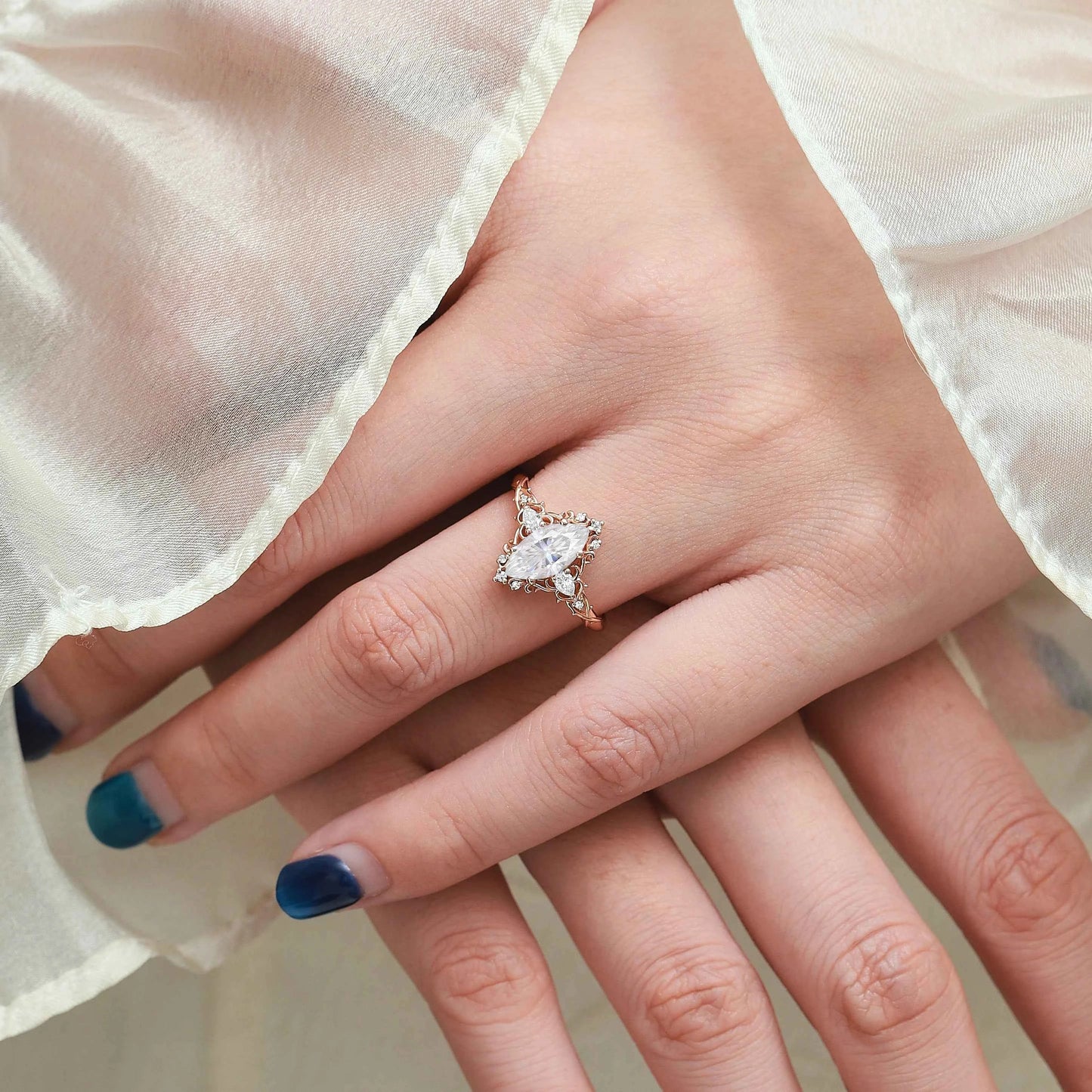 Nature Inspired Vintage Thorn Marquise Moissanite Engagement Ring - Valora