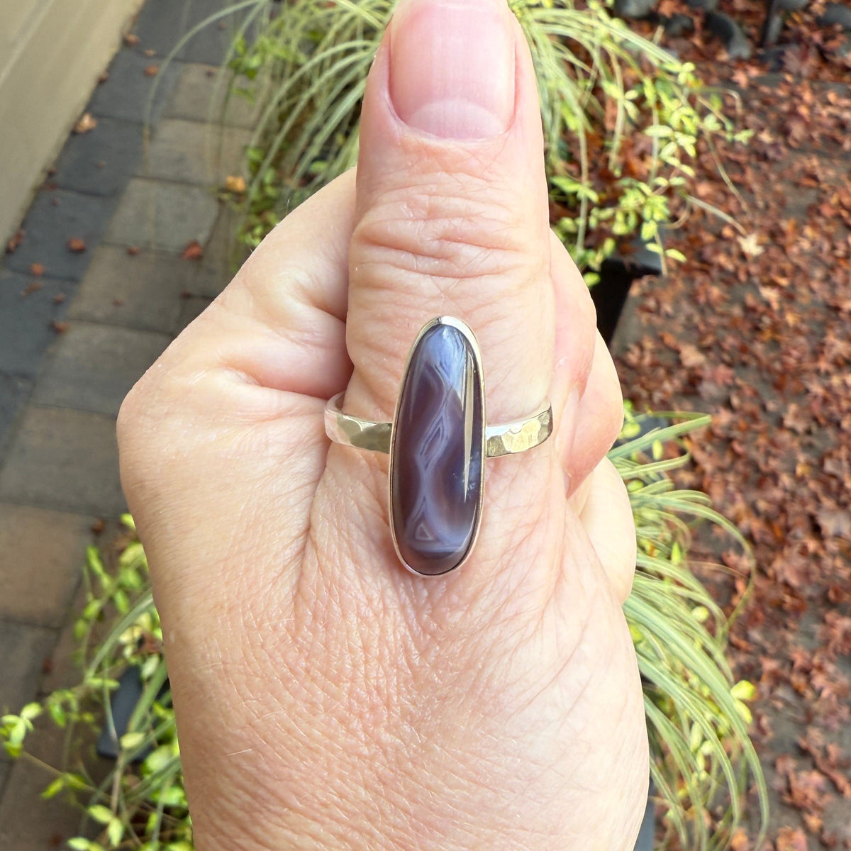 Oregon Holley Blue Agate Statement Ring Size 13.75 | PNW Gemstone | Handmade Sterling Silver