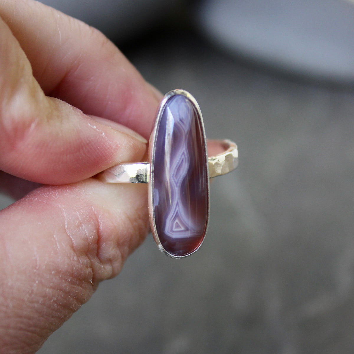 Oregon Holley Blue Agate Statement Ring Size 13.75 | PNW Gemstone | Handmade Sterling Silver