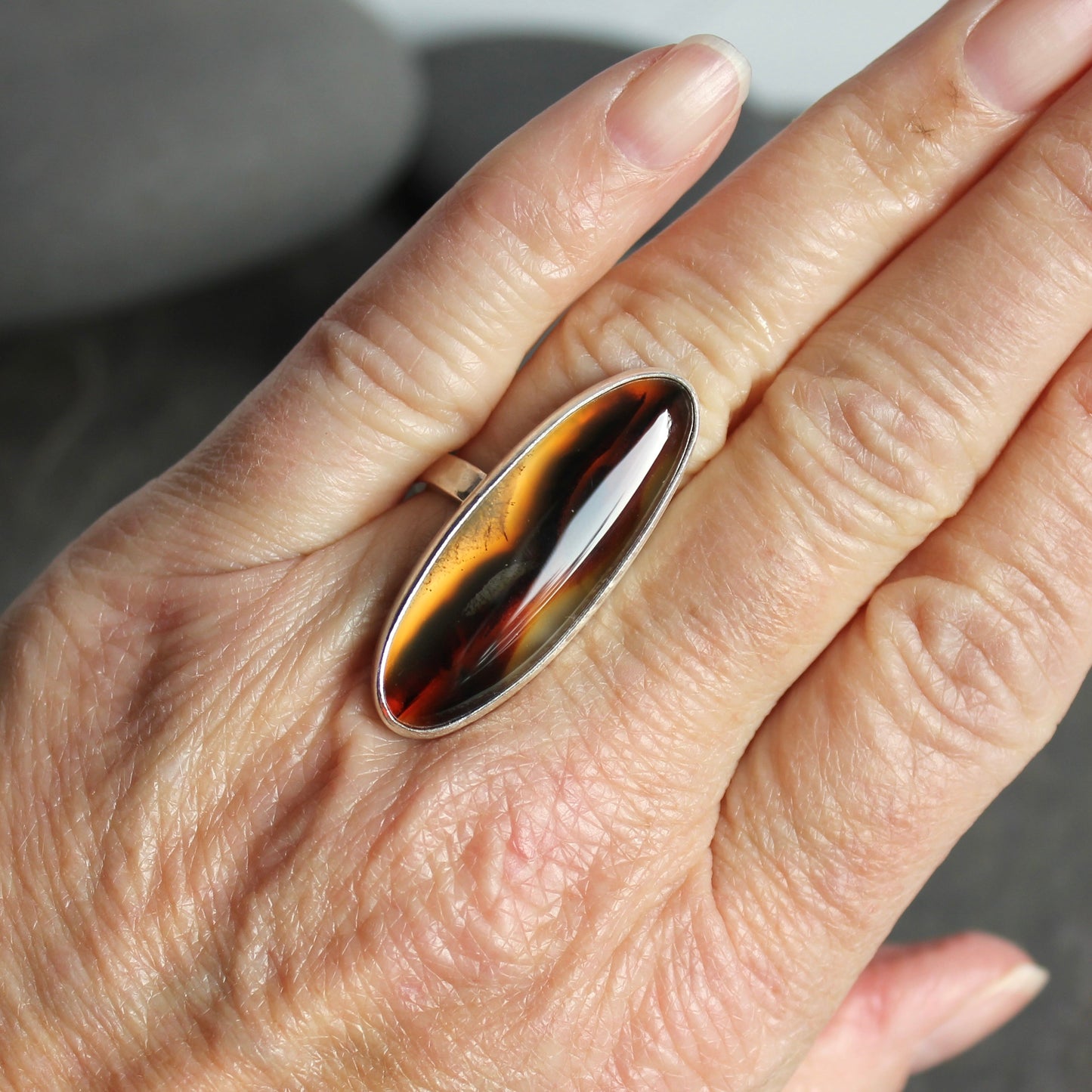 Montana Agate Statement Ring Size 8 | PNW Gemstone | Handmade Sterling Silver