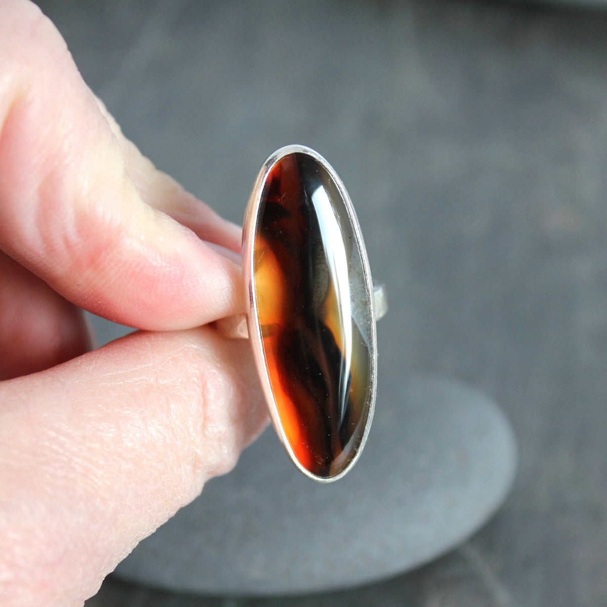 Montana Agate Statement Ring Size 8 | PNW Gemstone | Handmade Sterling Silver