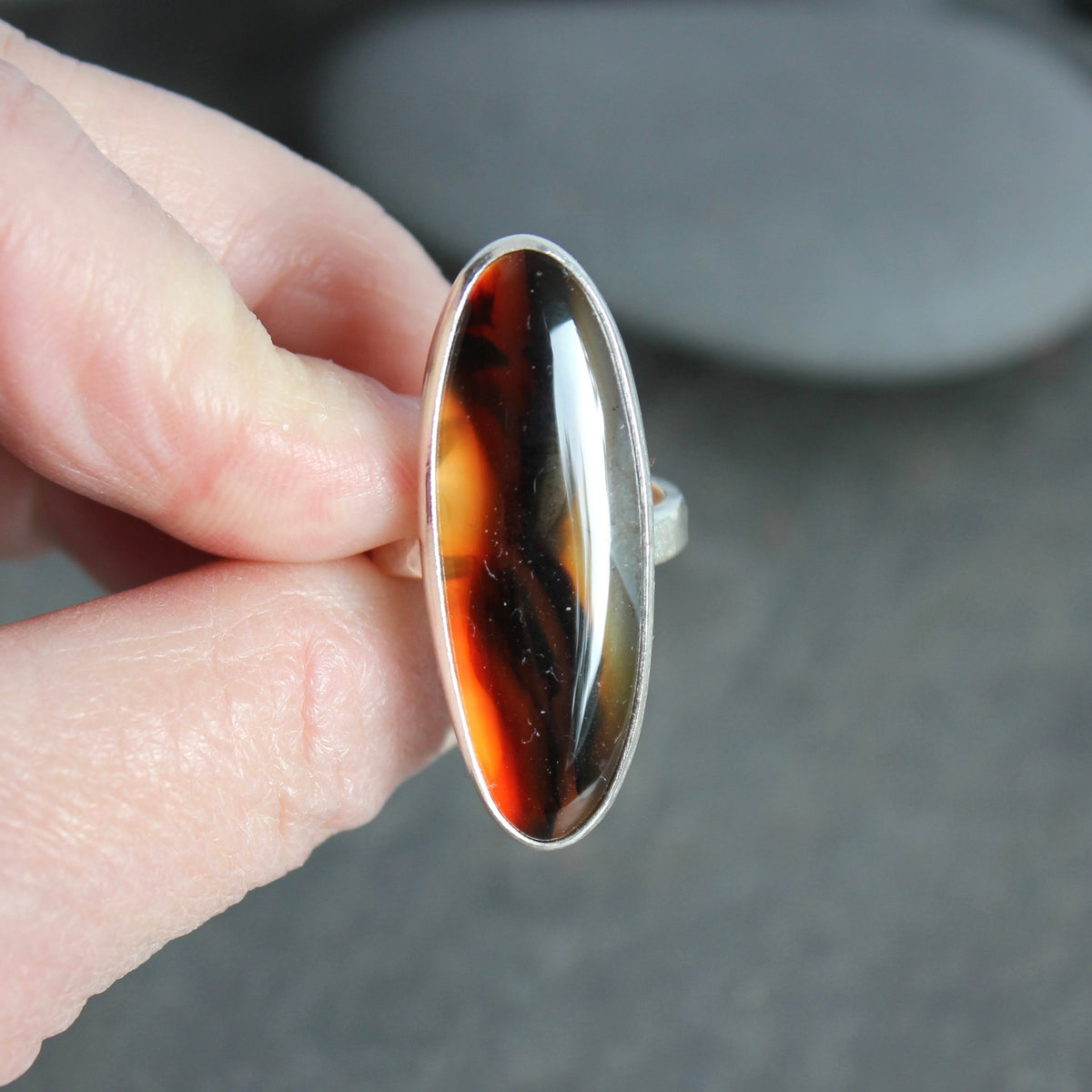 Montana Agate Statement Ring Size 8 | PNW Gemstone | Handmade Sterling Silver