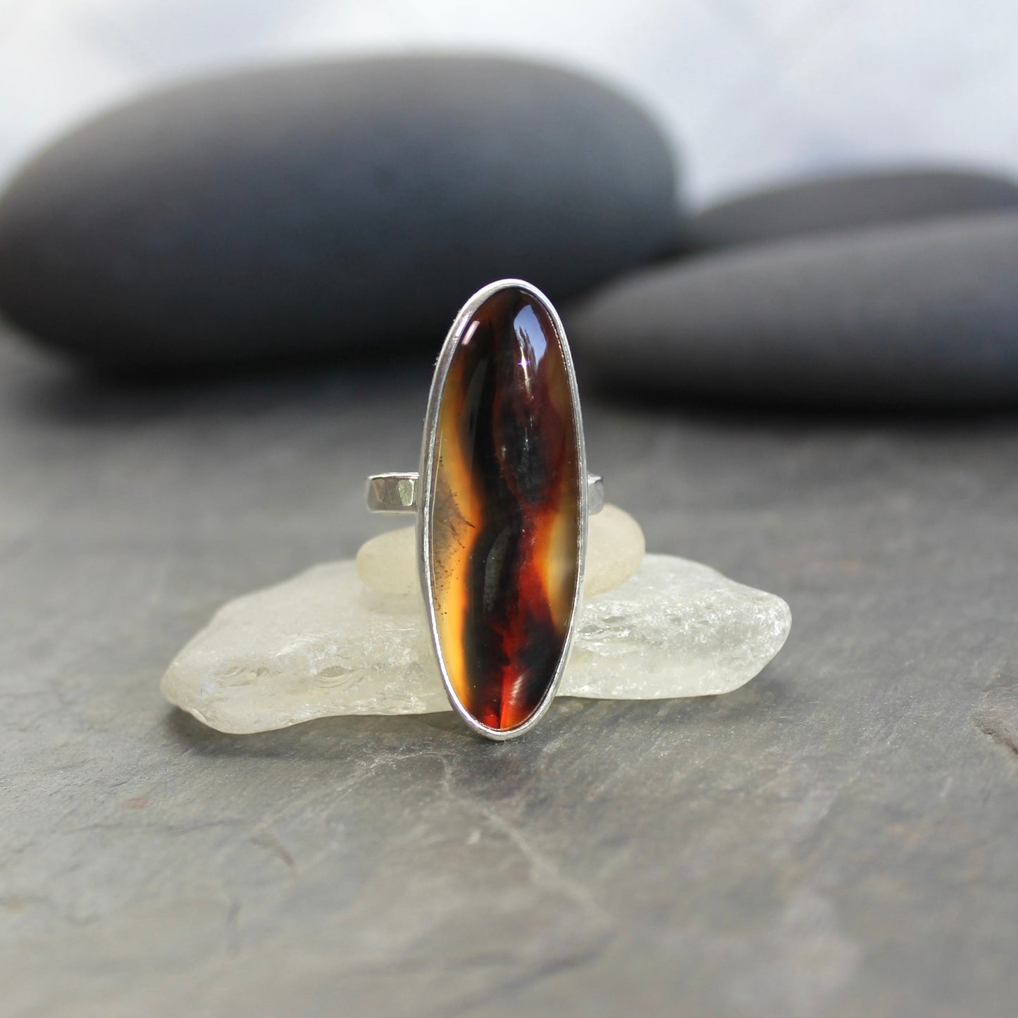 Montana Agate Statement Ring Size 8 | PNW Gemstone | Handmade Sterling Silver