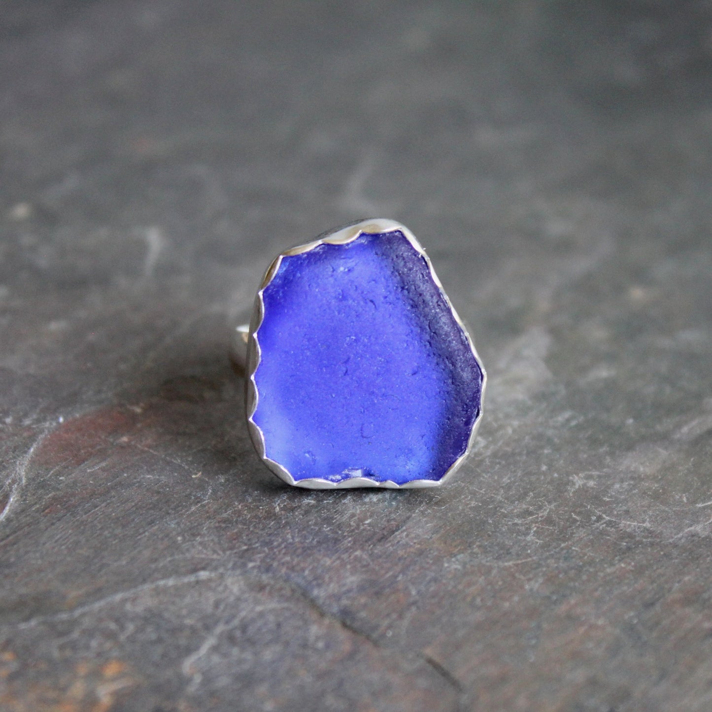 Huge Cobalt Blue Sea Glass Ring | Handmade | Sterling Silver | Size 11 ½