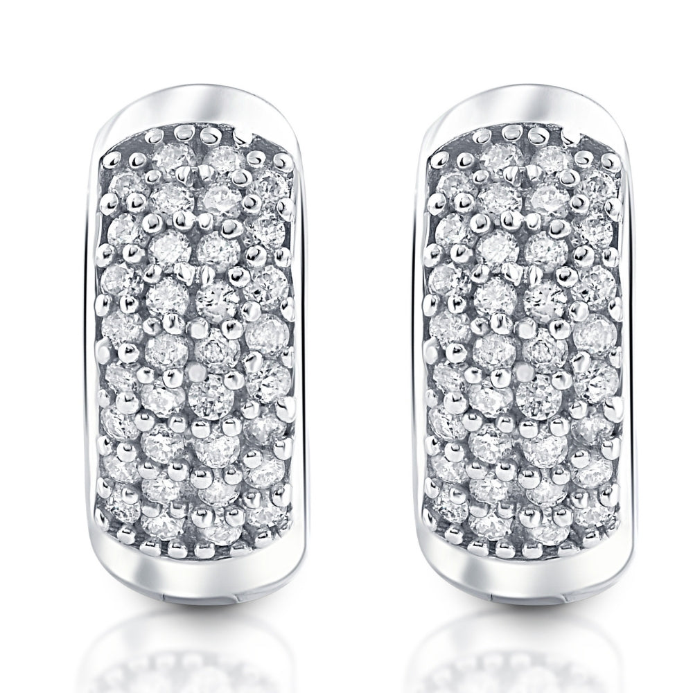Small 1/4ct Diamond Pave Huggie Hoops Women's Earrings White Gold Lab Grown 1/3"
