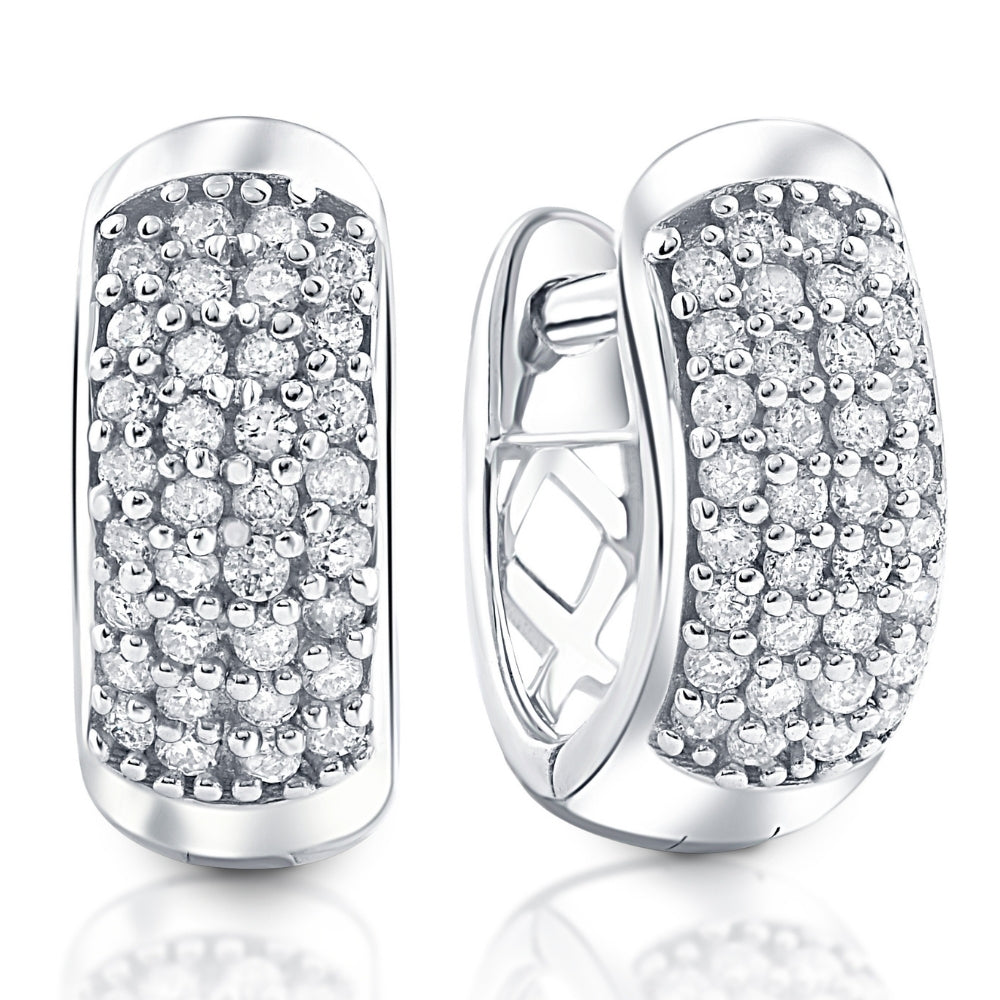 Small 1/4ct Diamond Pave Huggie Hoops Women's Earrings White Gold Lab Grown 1/3"