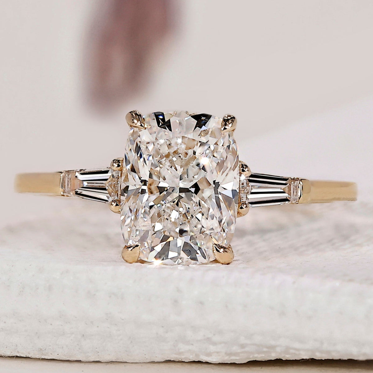 Cushion Cut 3 Stone Diamond Engagement Ring