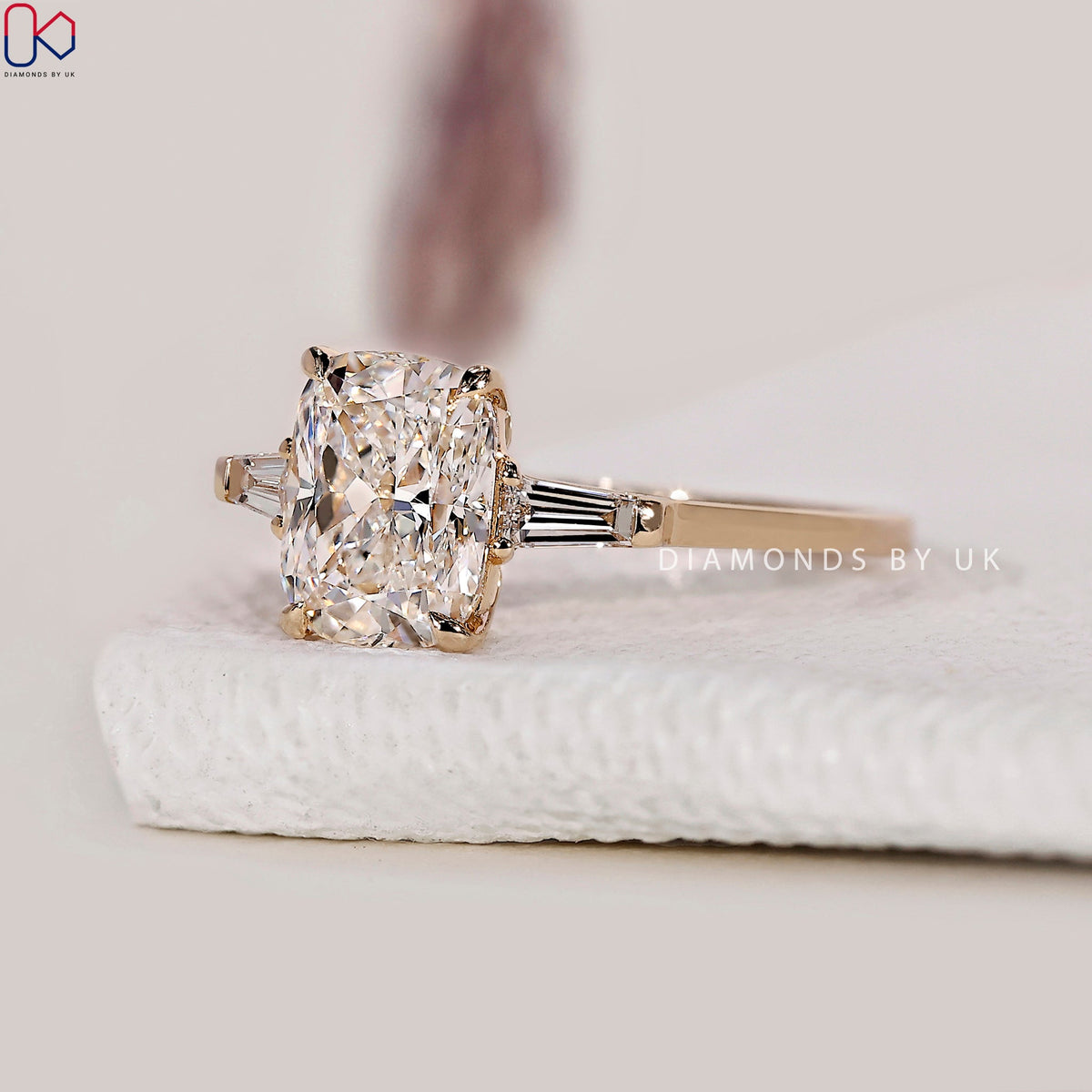 Cushion Cut 3 Stone Diamond Engagement Ring