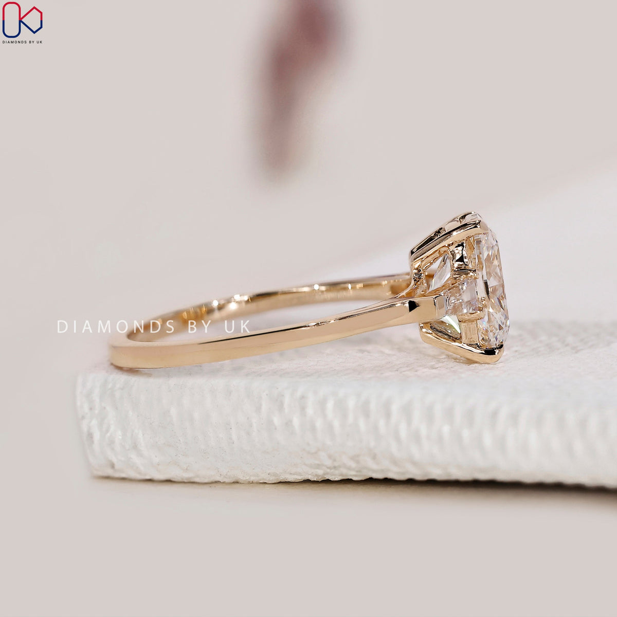 Cushion Cut 3 Stone Diamond Engagement Ring