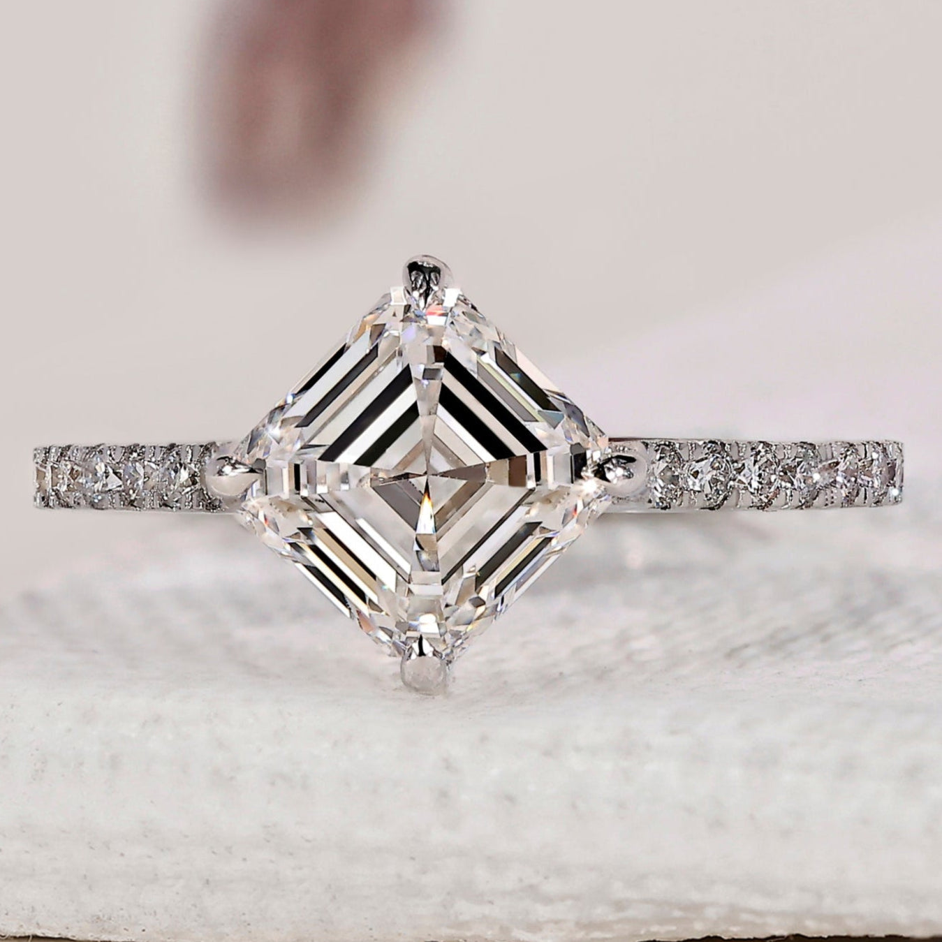 Asscher Cut Diamond Ring In Hidden Halo