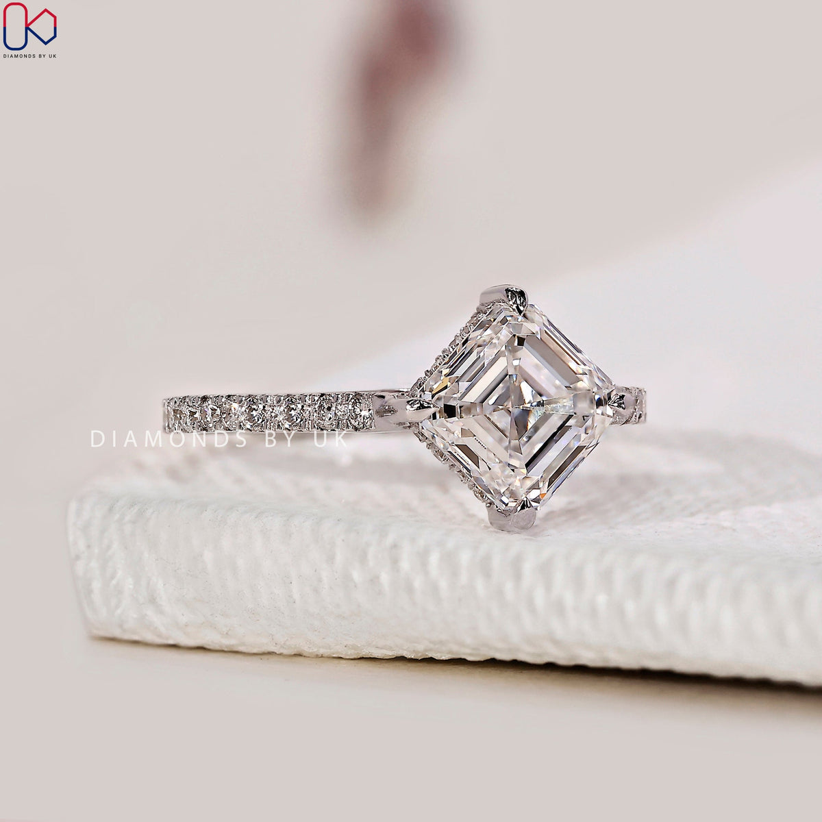 Asscher Cut Diamond Ring In Hidden Halo