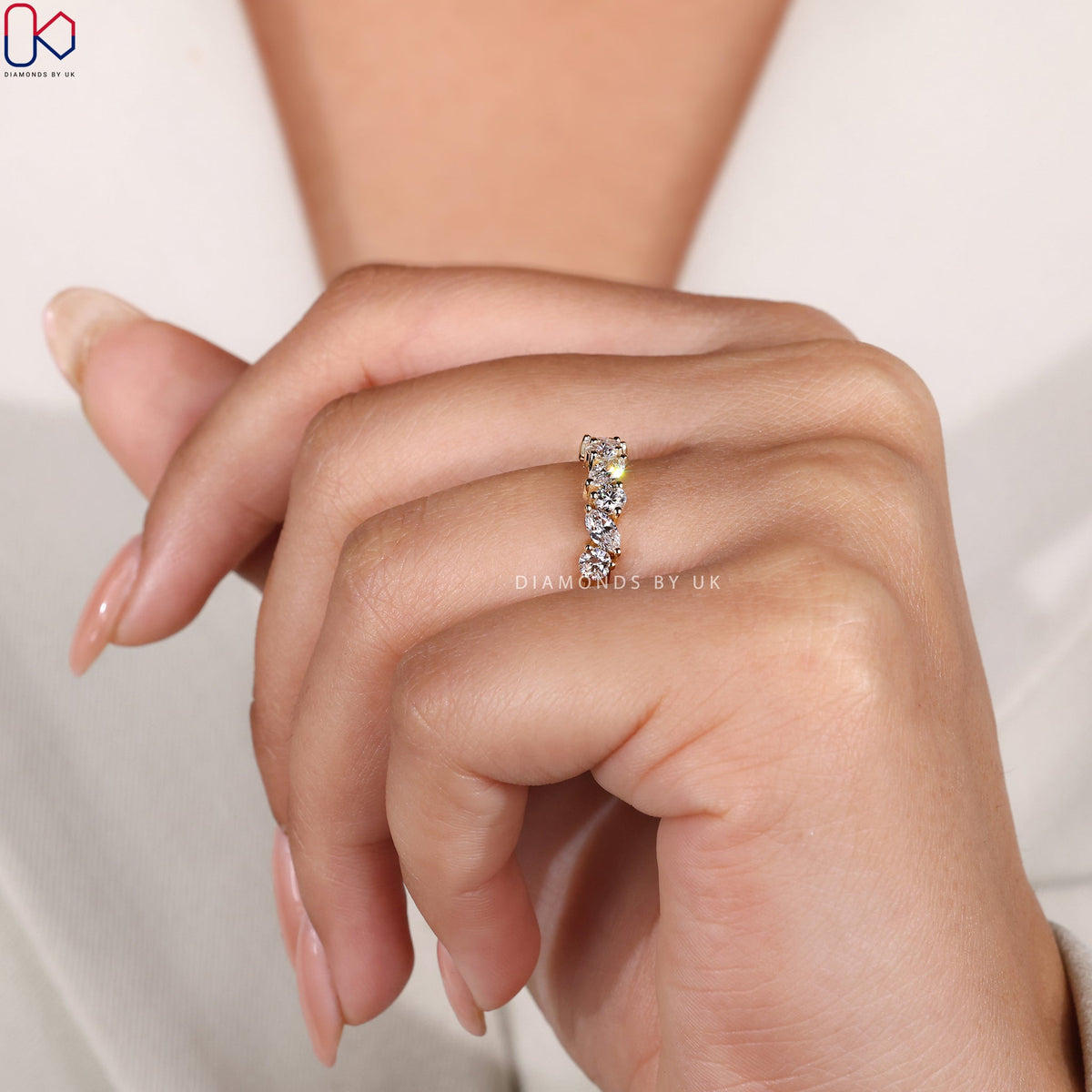 Marquise And Round Band In Half Eternity Style