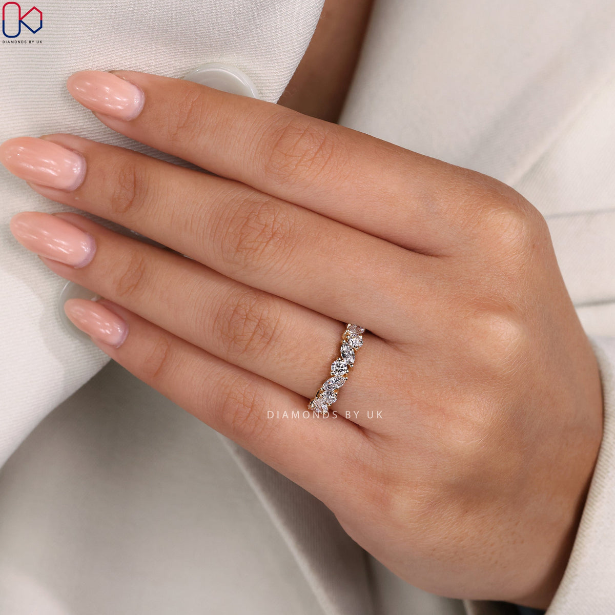 Marquise And Round Band In Half Eternity Style