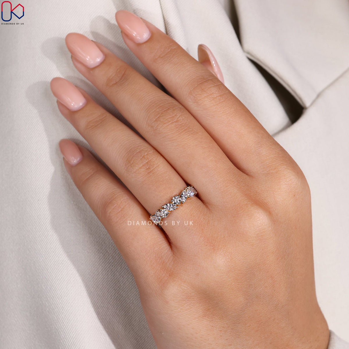 Marquise And Round Band In Half Eternity Style