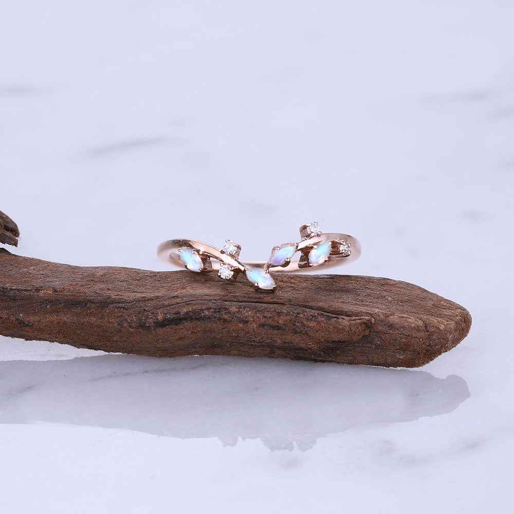 Marquise Cut Moonstone 14k Rose Gold Open Vine Stacking Ring