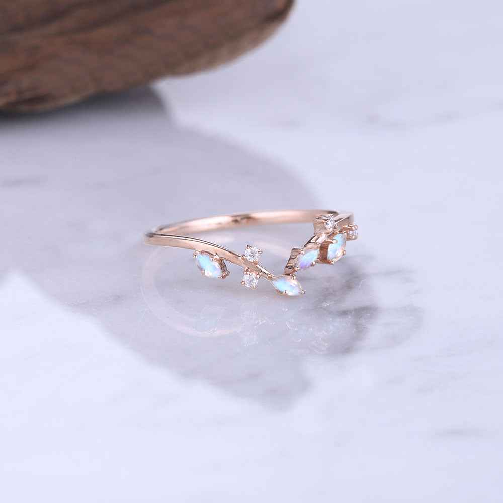 Marquise Cut Moonstone 14k Rose Gold Open Vine Stacking Ring