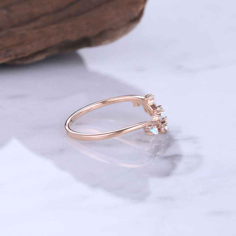 Marquise Cut Moonstone 14k Rose Gold Open Vine Stacking Ring