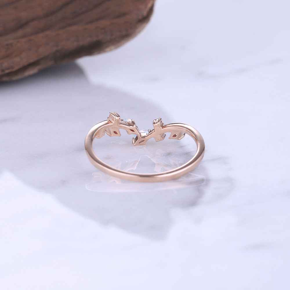 Marquise Cut Moonstone 14k Rose Gold Open Vine Stacking Ring