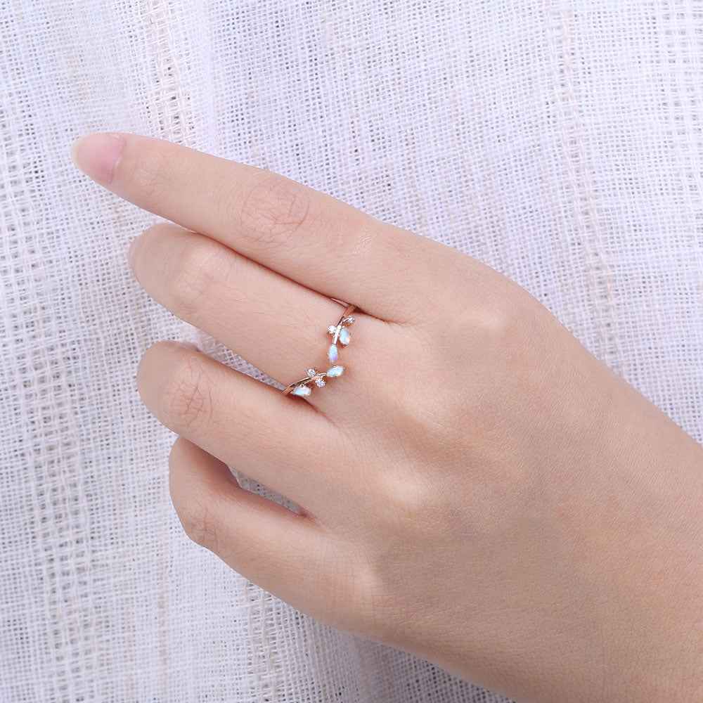Marquise Cut Moonstone 14k Rose Gold Open Vine Stacking Ring