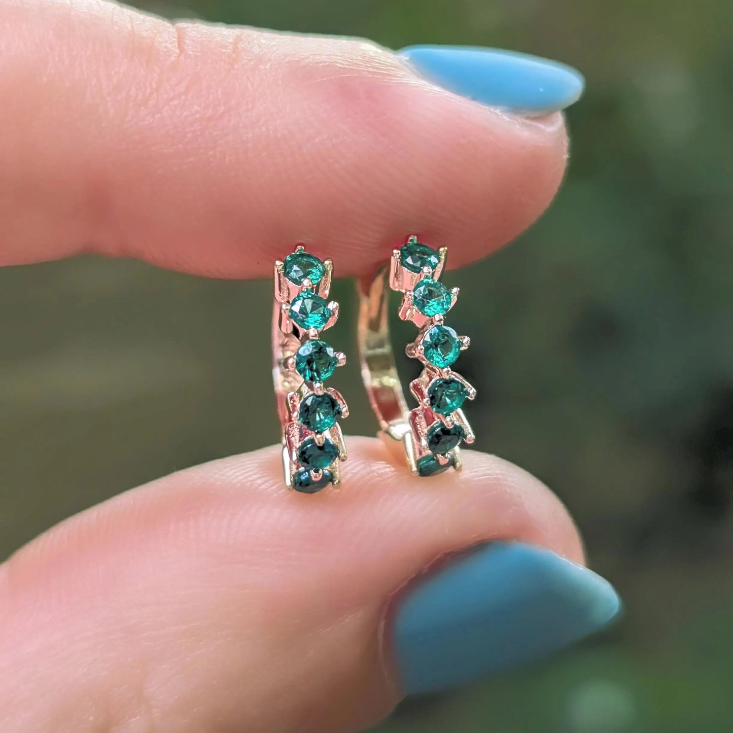 Small Emerald Hoops