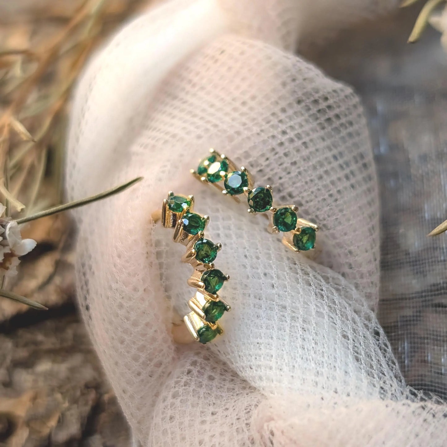 Small Emerald Hoops